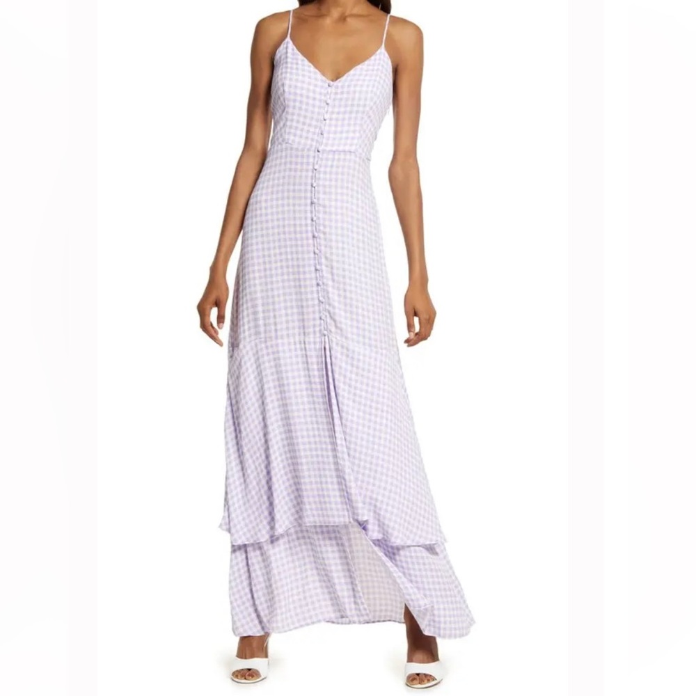 Checkered purple a line maxi with slit